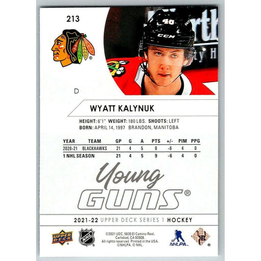 2021-22 Upper Deck Hockey Series 1 Young Guns #213 Wyatt Kalynuk RC Chicago - Collectible Craze America