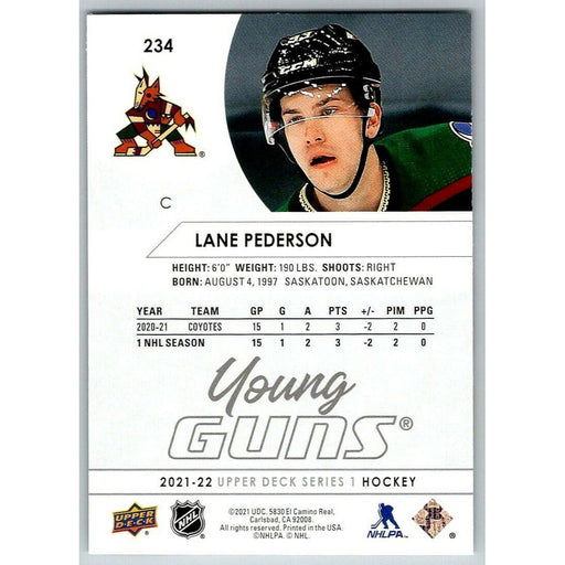 2021-22 Upper Deck Hockey Series 1 Young Guns #234 Lane Pederson RC Arizona - Collectible Craze America