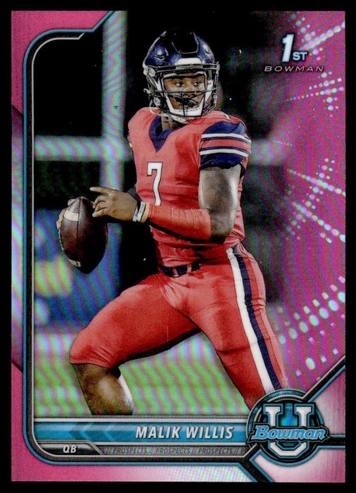 Malik Willis 2021 Bowman University Football Pink Refractor Front of Card