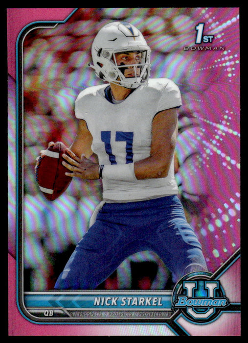 Nick Starkel 2021 Bowman University Football Pink Refractor Front of Card