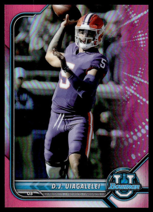 DJ Uiagalelei 2021 Bowman University Football Pink Refractor Front of Card