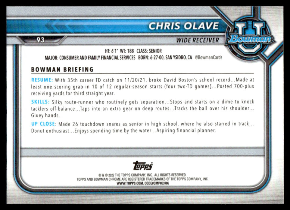 Chris Olave 2021 Bowman University Football # 93 Ohio State Buckeyes -  Collectible Craze America