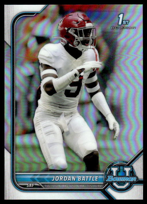 Jordan Battle 2021 Bowman University Football Refractor Front of Card