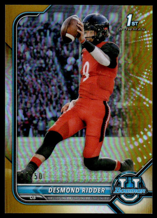 Desmond Ridder 2021 Bowman University Football Gold Refractor Front of Card