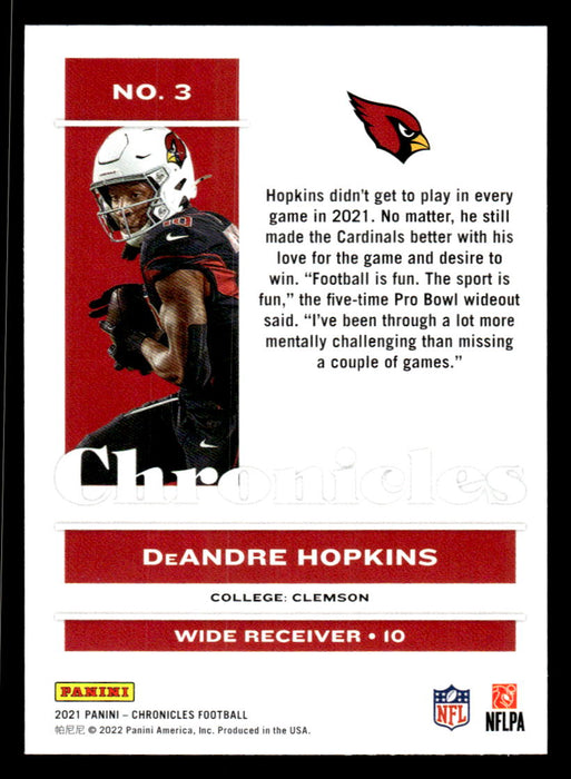 DeAndre Hopkins 2021 Panini Chronicles Football Chronicles Pink Back of Card