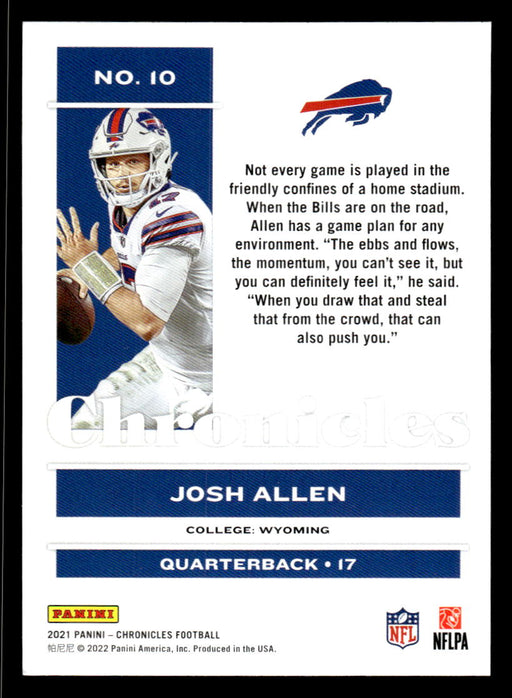 Josh Allen 2021 Panini Chronicles Football Chronicles Pink Back of Card