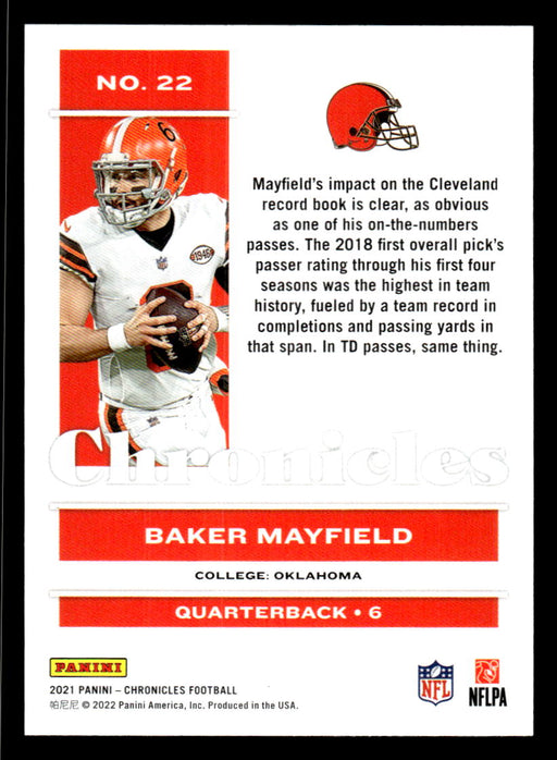 Baker Mayfield 2021 Panini Chronicles Football Chronicles Pink Back of Card