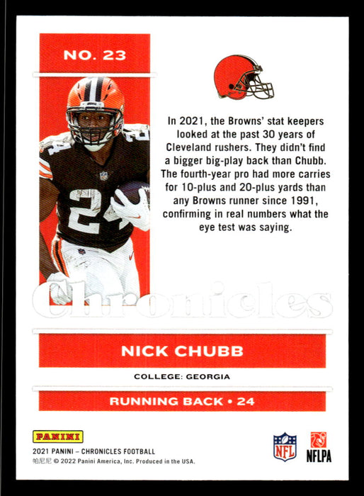 Nick Chubb 2021 Panini Chronicles Football Chronicles Pink Back of Card