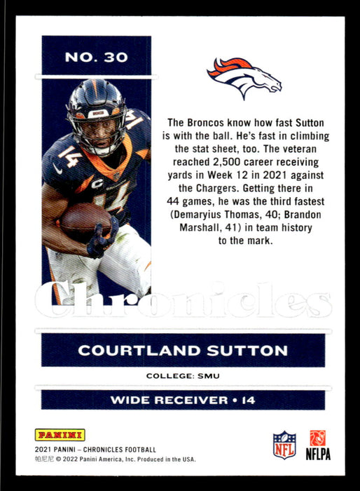 Courtland Sutton 2021 Panini Chronicles Football Chronicles Pink Back of Card