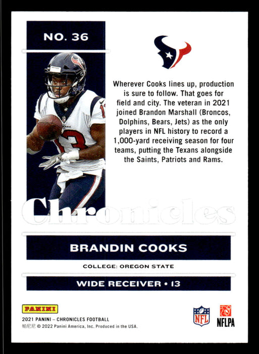 Brandin Cooks 2021 Panini Chronicles Football Chronicles Pink Back of Card