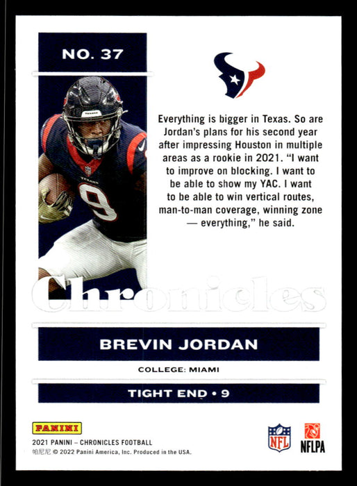 Brevin Jordan 2021 Panini Chronicles Football Chronicles Pink Back of Card