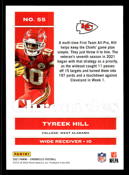 Tyreek Hill 2021 Panini Chronicles Football Chronicles Pink Back of Card