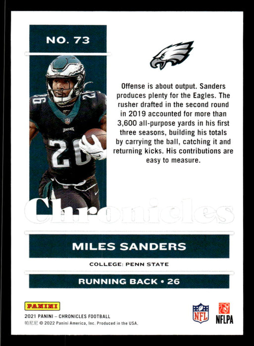 Miles Sanders 2021 Panini Chronicles Football Chronicles Pink Back of Card