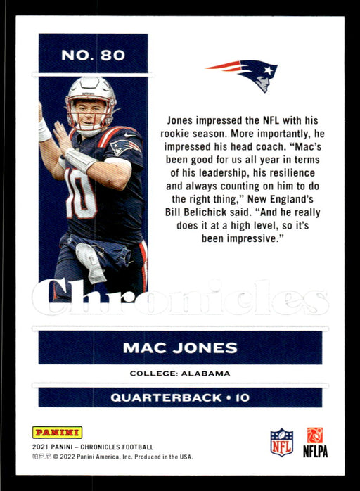 Mac Jones 2021 Panini Chronicles Football Chronicles Pink Back of Card