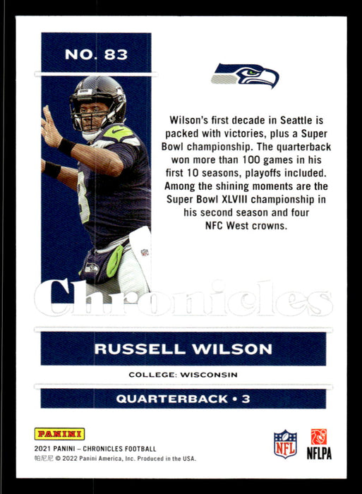 Russell Wilson 2021 Panini Chronicles Football Chronicles Pink Back of Card