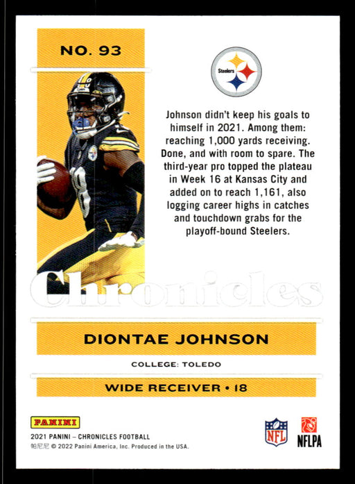 Diontae Johnson 2021 Panini Chronicles Football Chronicles Pink Back of Card