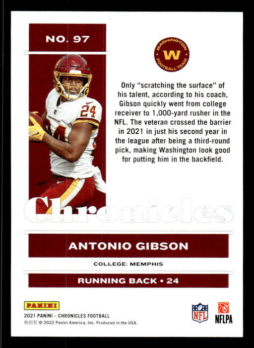 Antonio Gibson 2021 Panini Chronicles Football Chronicles Pink Back of Card