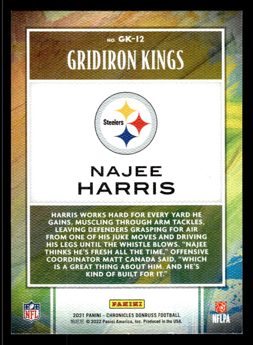 Najee Harris 2021 Panini Chronicles Football Gridiron Kings Pink Back of Card