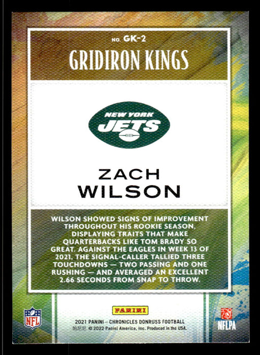 Zach Wilson 2021 Panini Chronicles Football Gridiron Kings Pink Back of Card