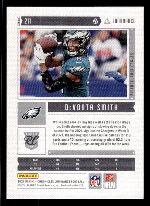 DeVonta Smith 2021 Panini Chronicles Football Luminance Pink Back of Card