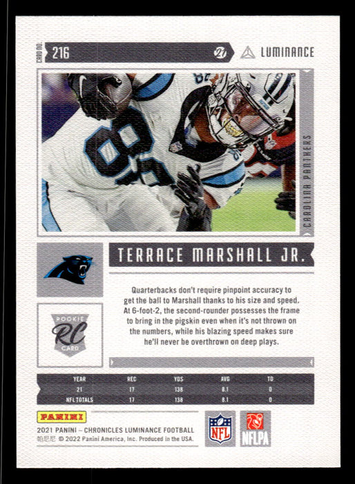 Terrace Marshall Jr. 2021 Panini Chronicles Football Luminance Pink Back of Card