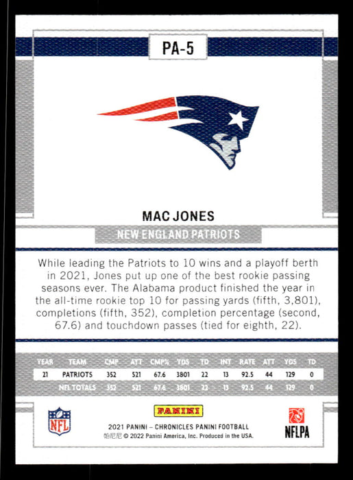 Mac Jones 2021 Panini Chronicles Football Panini Pink Back of Card