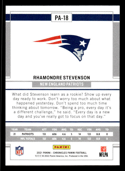 Rhamondre Stevenson 2021 Panini Chronicles Football Panini Pink Back of Card