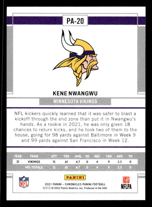 Kene Nwangwu 2021 Panini Chronicles Football Panini Pink Back of Card