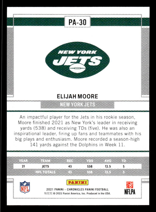 Elijah Moore 2021 Panini Chronicles Football Panini Pink Back of Card