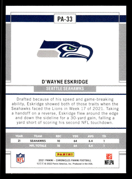 D'Wayne Eskridge 2021 Panini Chronicles Football Panini Pink Back of Card