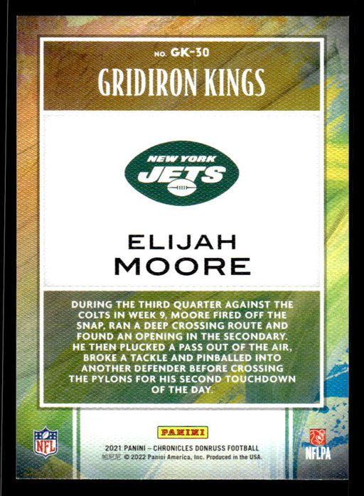 Elijah Moore 2021 Panini Chronicles Football Gridiron Kings Back of Card