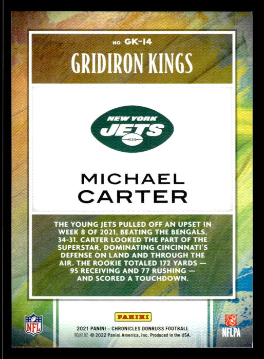 Michael Carter 2021 Panini Chronicles Football Gridiron Kings Back of Card