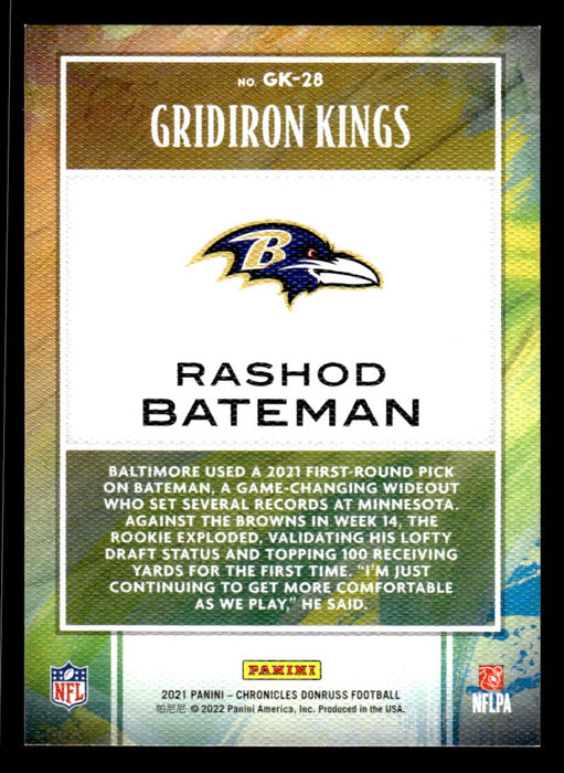 Rashod Bateman 2021 Panini Chronicles Football Gridiron Kings Back of Card