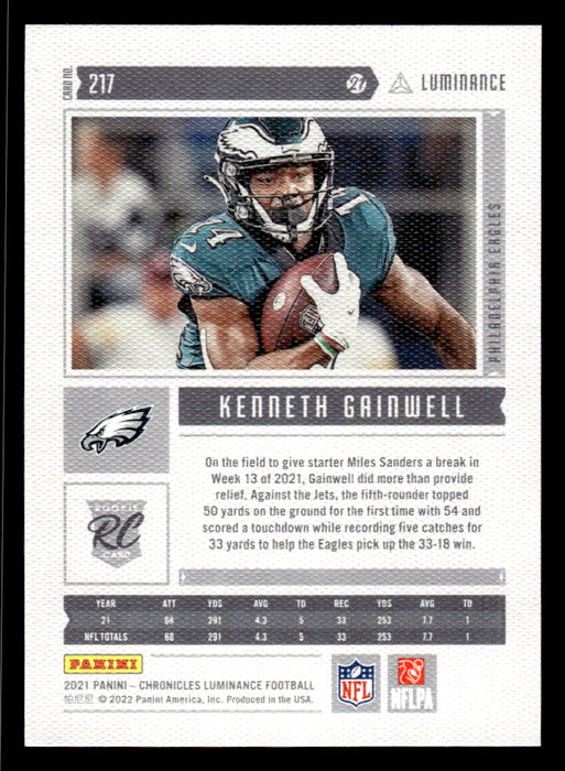 Kenneth Gainwell 2021 Panini Chronicles Football Luminance Back of Card