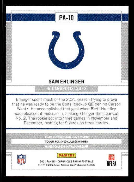 Sam Ehlinger 2021 Panini Chronicles Football Panini Back of Card