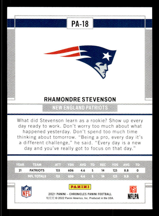 Rhamondre Stevenson 2021 Panini Chronicles Football Panini Back of Card