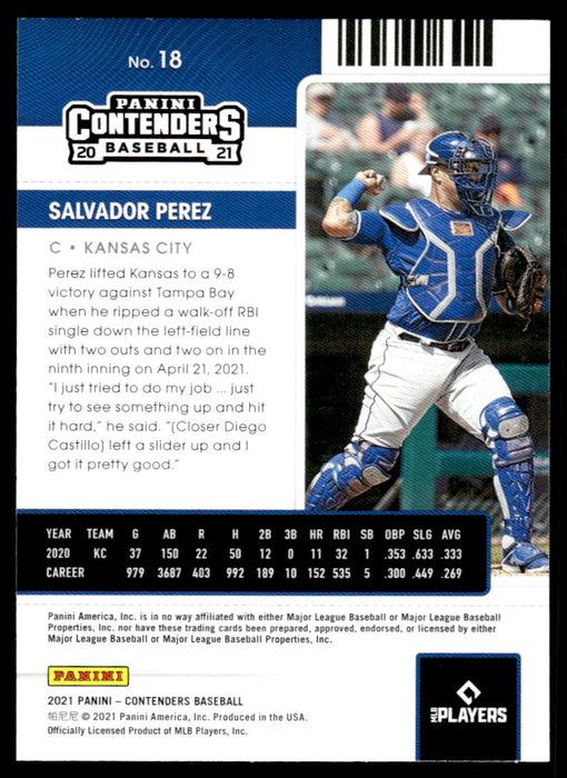 Salvador Perez 2021 Panini Contenders Baseball Base Back of Card