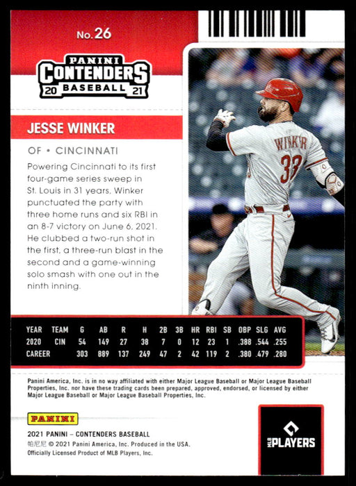 Jesse Winker 2021 Panini Contenders Baseball Base Back of Card