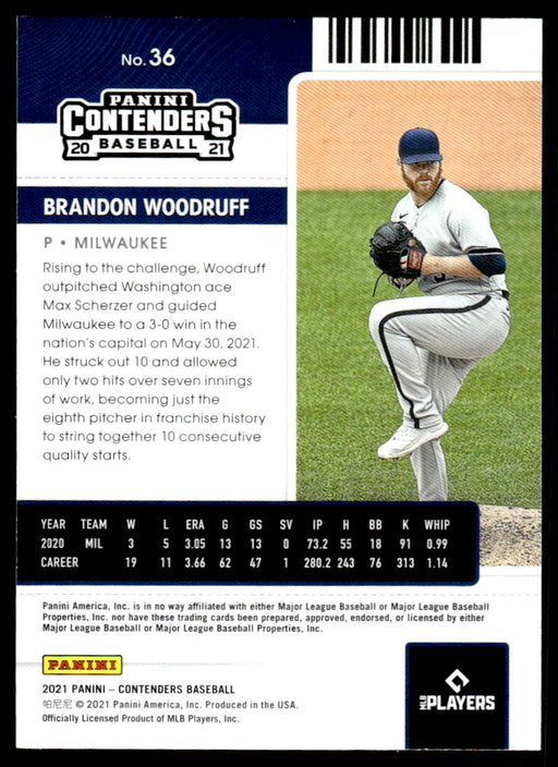 Brandon Woodruff 2021 Panini Contenders Baseball Base Back of Card