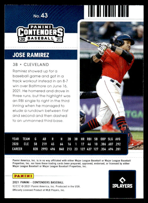 Jose Ramirez 2021 Panini Contenders Baseball Base Back of Card