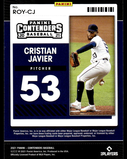 Cristian Javier 2021 Panini Contenders Baseball ROY Contender Back of Card