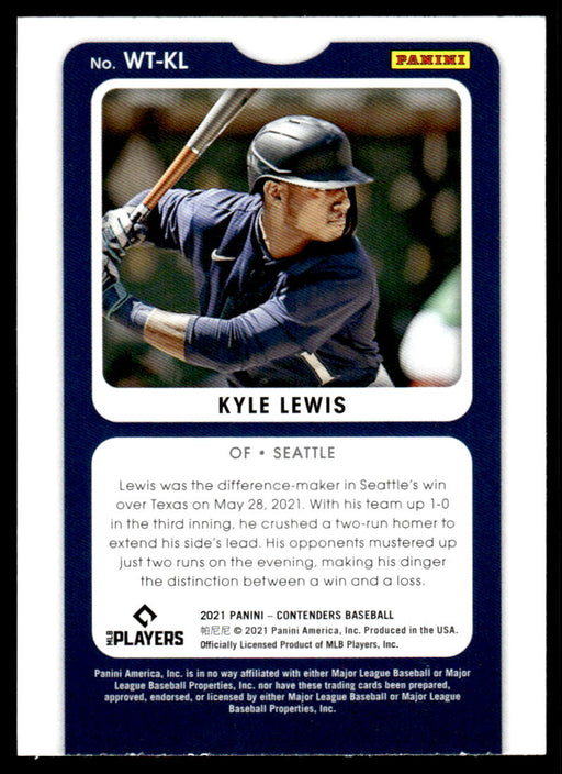 Kyle Lewis 2021 Panini Contenders Baseball Winning Ticket Back of Card