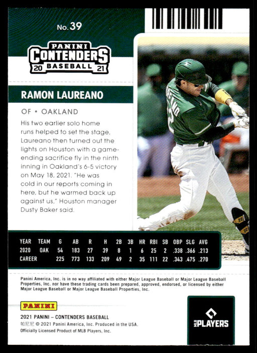 Ramon Laureano 2021 Panini Contenders Baseball Green Back of Card