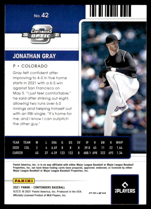 Jonathan Gray 2021 Panini Contenders Baseball Optic Silver Prizm Back of Card