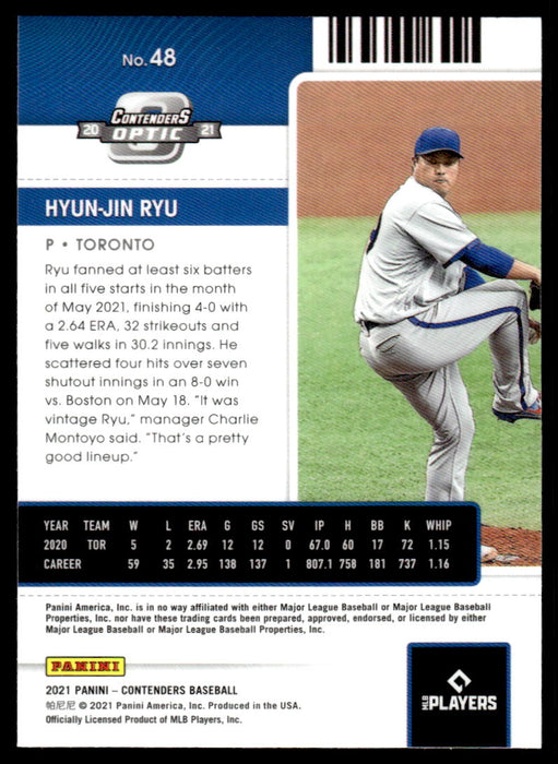 Hyun-Jin Ryu 2021 Panini Contenders Baseball Optic Back of Card