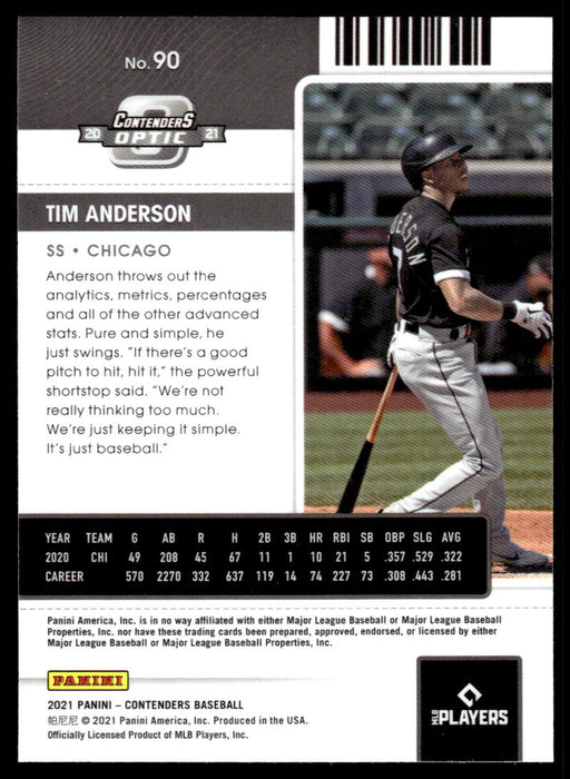 Tim Anderson 2021 Panini Contenders Baseball Optic Back of Card