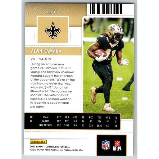 2021 Panini Contenders NFL Alvin Kamara New Orleans Saints #71 - Collectible Craze America