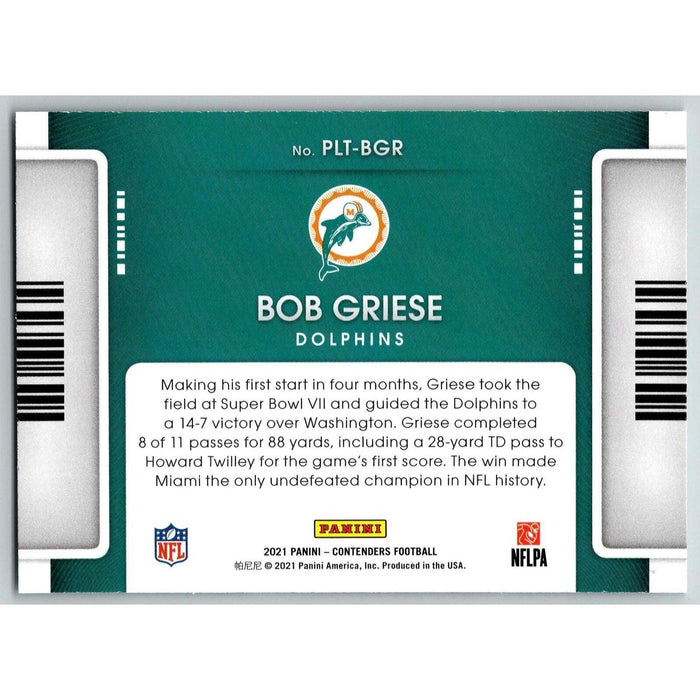 2021 Panini Contenders NFL Bob Griese Miami Dolphins #PLT-BGR Insert - Collectible Craze America