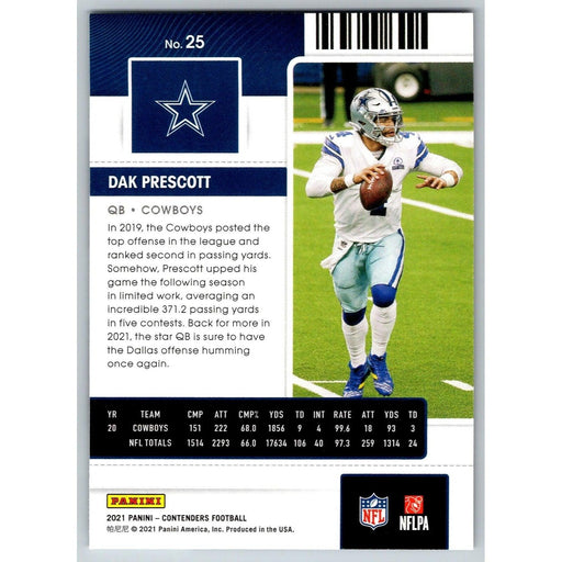 2021 Panini Contenders NFL Dak Prescott Dallas Cowboys #25 - Collectible Craze America