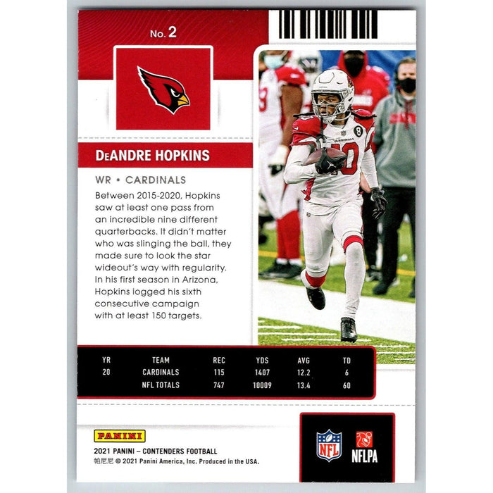 2021 Panini Contenders NFL DeAndre Hopkins Arizona Cardinals #2 - Collectible Craze America